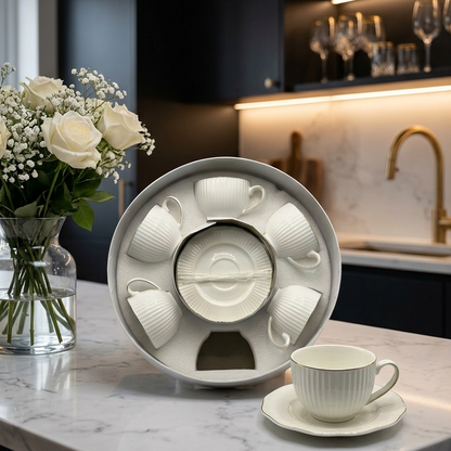 Prenium White Porcelain Tea Cup & Saucer Set – 12