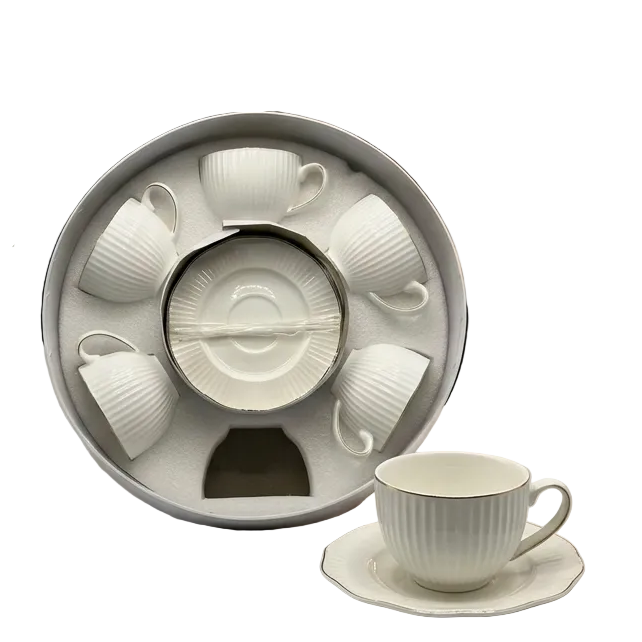 Prenium White Porcelain Tea Cup & Saucer Set – 12