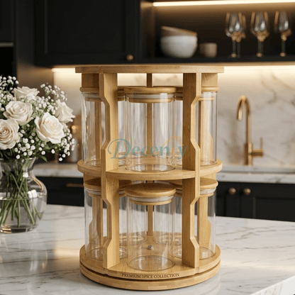 Bamboo Spice Rack Organizer - Rotating Spice Carousel