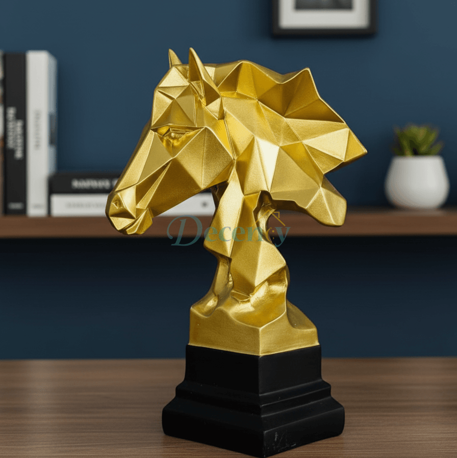 Golden Geometric Horse Head Sculpture with Black Base - Luxury Home Decor Showpiece Pakistan