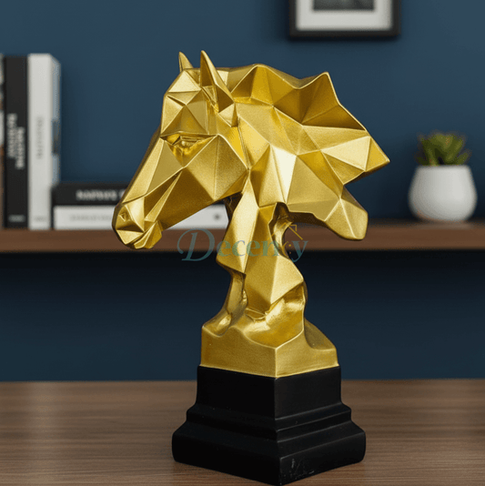 Golden Geometric Horse Head Sculpture with Black Base - Luxury Home Decor Showpiece Pakistan