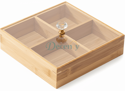 Generic Elegant Wooden Serving Tray with Protective Lid for Snacks and Sweets, 4 Grids