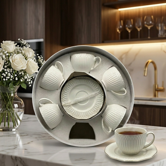 Premium Textured Tea 6Pcs  Cup & Saucer Set