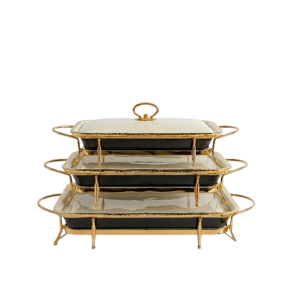 Luxury Gold & Black Rectangular Serving Tray Set – Premium Decorative Serving Trays