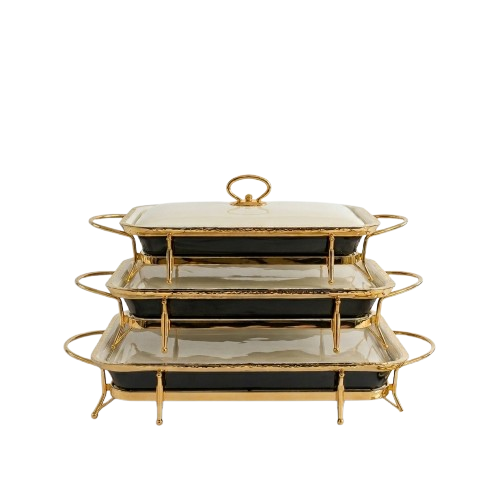Luxury Gold & Black Rectangular Serving Tray Set – Premium Decorative Serving Trays