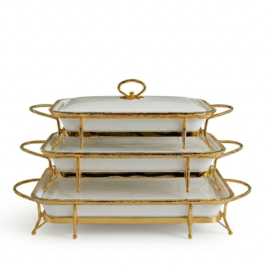 Luxury Gold & white Rectangular Serving Tray Set – Premium Decorative Serving Trays