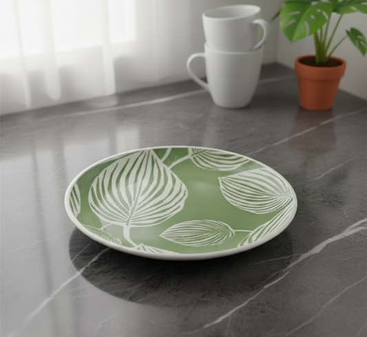 Danny Home Green Leaf Porcelain Dinner Plate 10.5 Inch