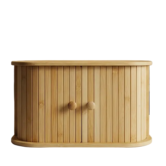 Premium Double-Layer Bamboo Bread Box with Shutter Door
