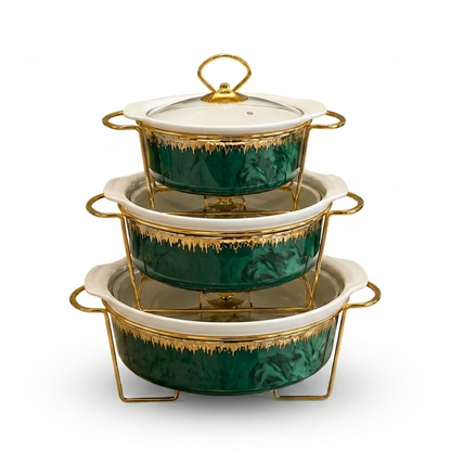 Round Green Serving Dish Set – Elegant Ceramic Dinnerware Collection