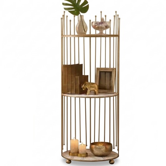 3 Layers Gold Floor Display Rack – Luxury Metal Storage Rack
