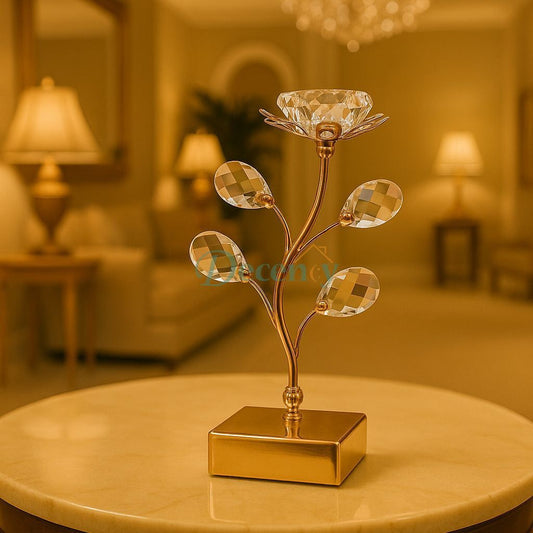 Gold Metal Candle Stand with Crystal Detailing