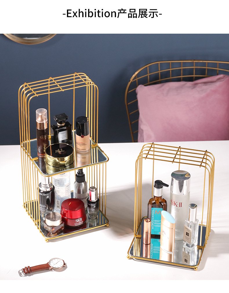 New Style Metal Brass Cosmetic Organizer with Mirror Shelves