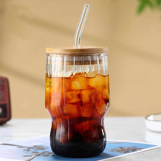 New Design Straw Glass Tumbler with Lid