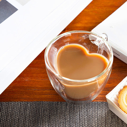 Heart Shaped Double Wall Glass Coffee Cup