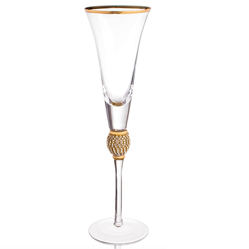 6 Pcs Gold Rim Stemmed for Champagne Glass