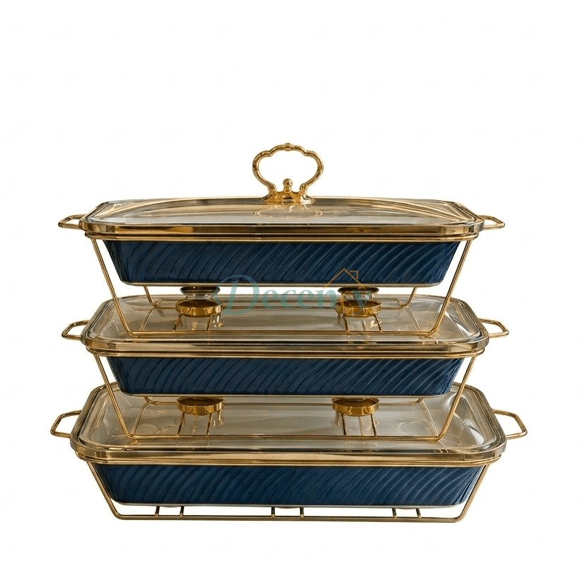 Rectangular Blue Glass Lid Serving Dish Set – Premium Elegant