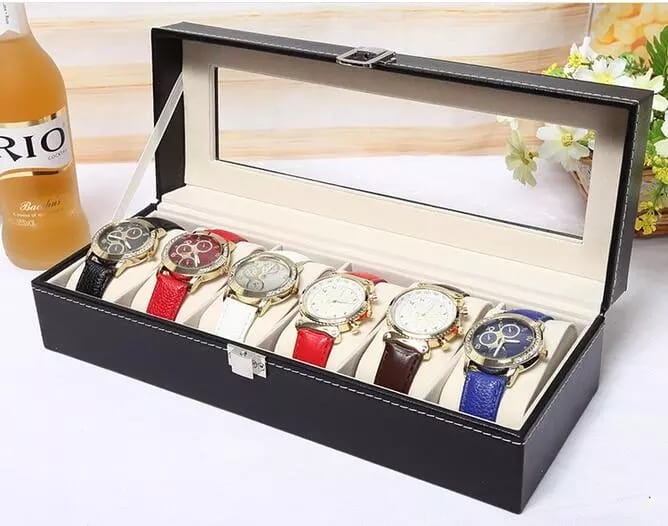 6 Slot Leather Watch Storage Box Jewelry Storage Organizer