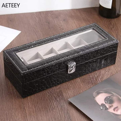 6 Slot Leather Watch Storage Box Jewelry Storage Organizer