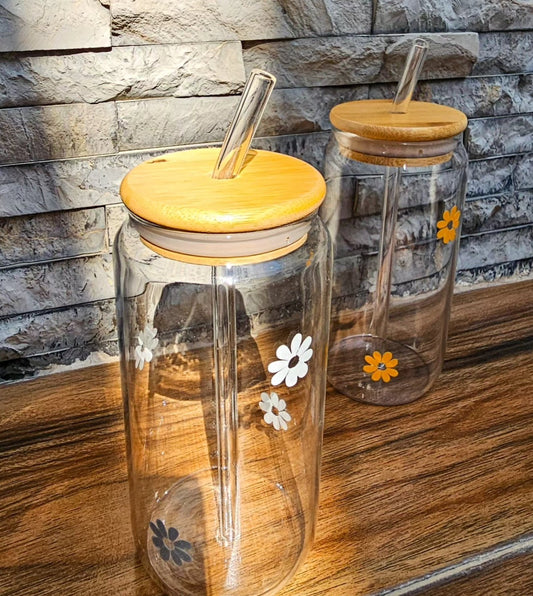 550ML Can Glass with Lid and Glass Straw