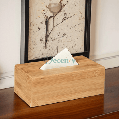 Close-up of Natural Bamboo Tissue Box Cover with Slide-out Base