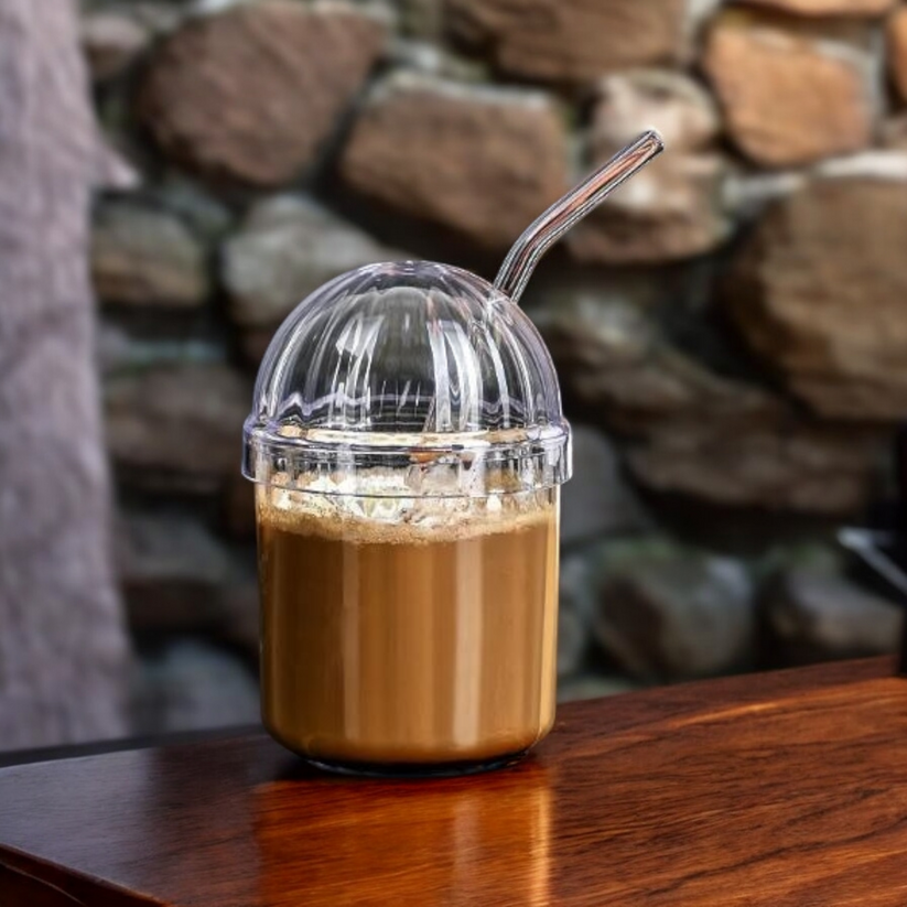 BOBA Glass Cup with Removable Glass Lid and Glass Straw - Clear