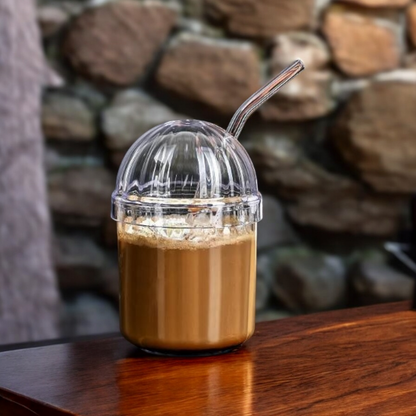 BOBA Glass Cup with Removable Glass Lid and Glass Straw - Clear