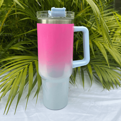 40OZ Tumbler "Pink Blue Glitter Flask"