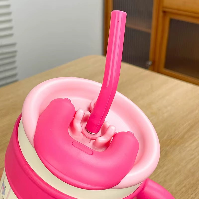 Stainless Steel Tumbler Mug with Straw Handle Water Bottle 1200ml