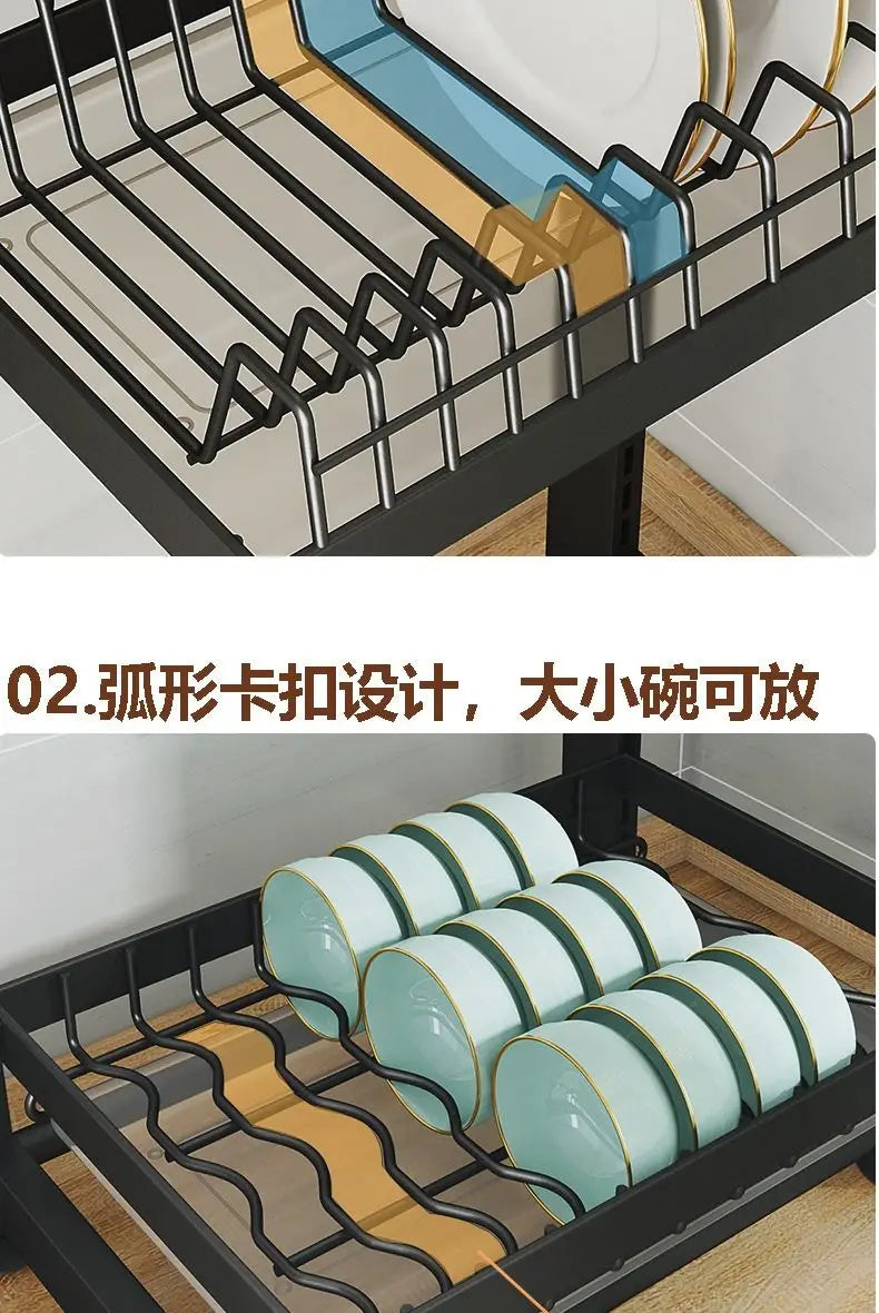 Adjustable Multi-Layer Kitchen Dish Rack – Drainage & Floor-Height