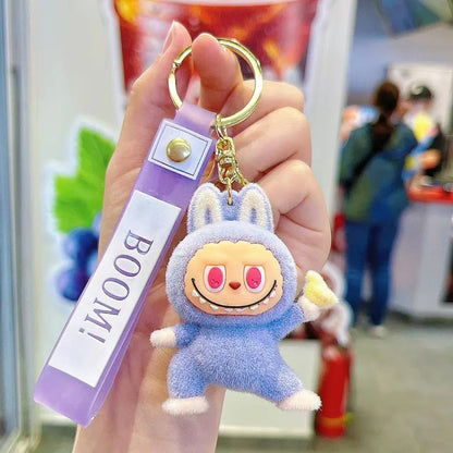 Labubu Flocking Fabric Keychain Pendant Bag Key Chain 1-Pcs