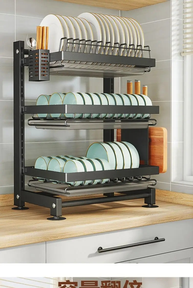 Adjustable Multi-Layer Kitchen Dish Rack – Drainage & Floor-Height