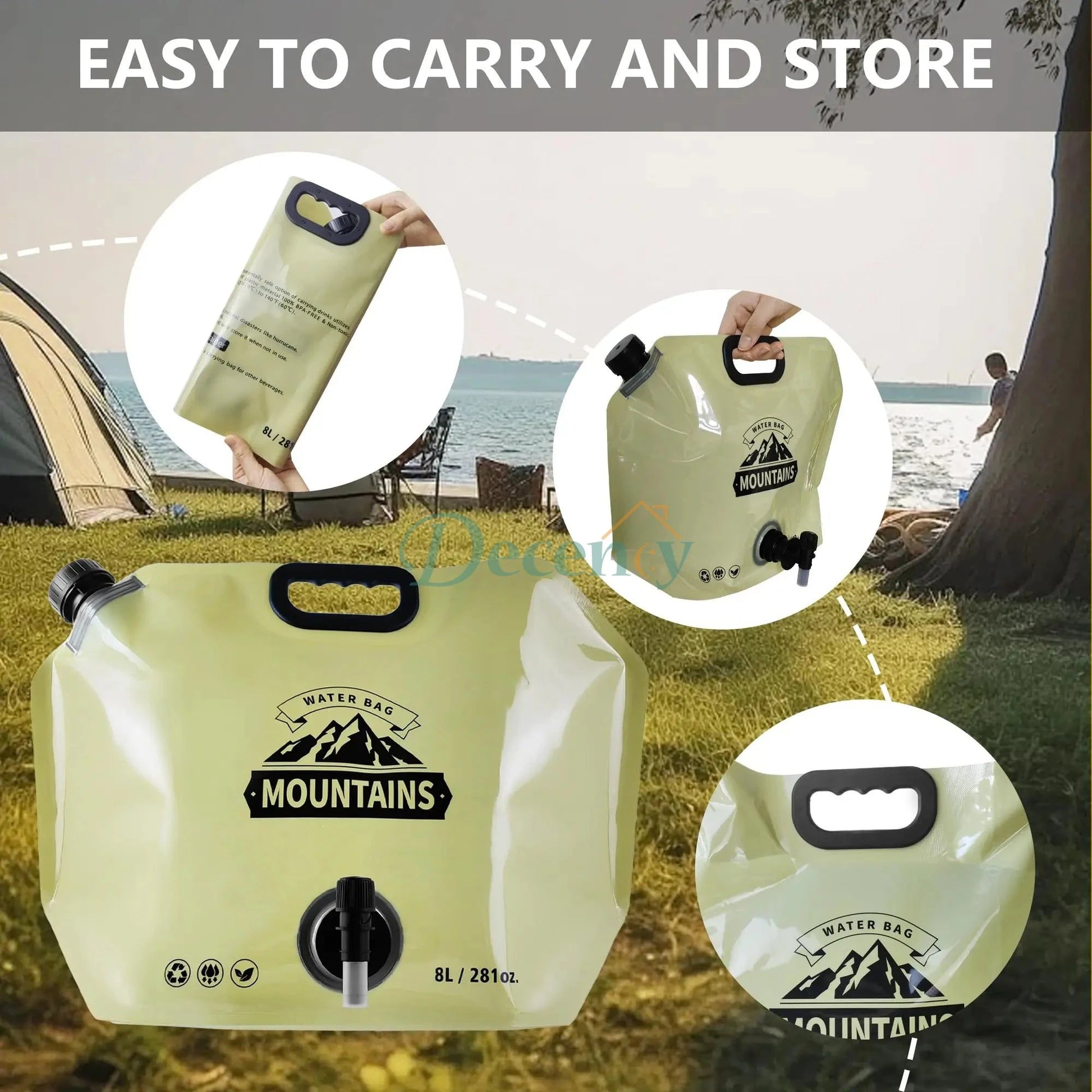 collapsible water storage bag 8L  foldable outdoor water container  camping water storage with faucet  plastic water bag for hiking  BPA-free travel water bag
