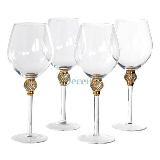 6 Pcs Evoque Elite Gold Ball Gold Rimmed Wine Glass Set