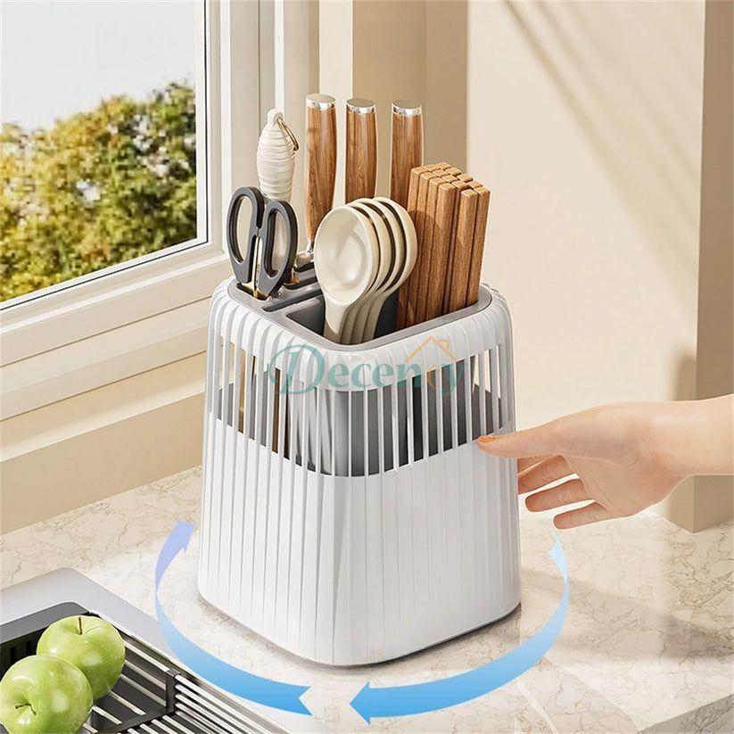 Multifunctional Kitchen Knife Rack – Drainage Cutlery Holder & Utensil Organizer