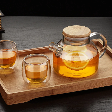 Heat Resistant Glass Tea Infuser Pot With Wooden Cover