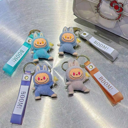 Labubu Flocking Fabric Keychain Pendant Bag Key Chain 1-Pcs