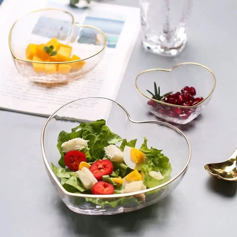 Heart-Shaped Glass Salad Bowl - 3 Pcs