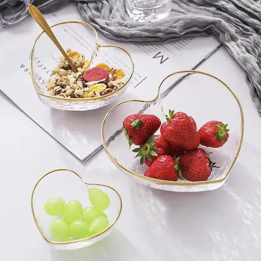 Heart-Shaped Glass Salad Bowl - 3 Pcs