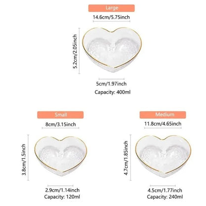 Heart-Shaped Glass Salad Bowl - 3 Pcs