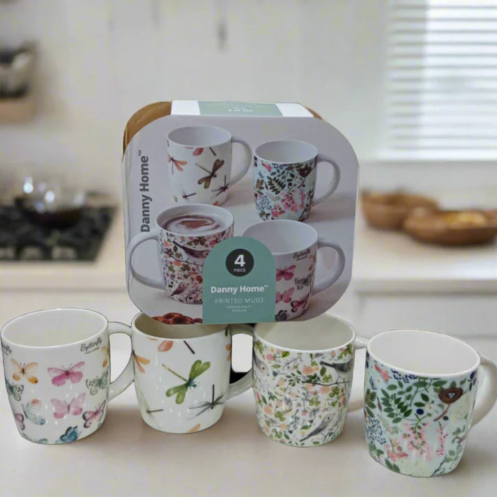 "Danny Home™  4 Pcs Floral Mugs"