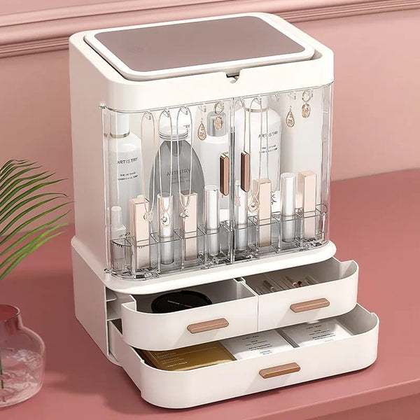 Cosmetic Storage Makeup Box With Led Light Mirror