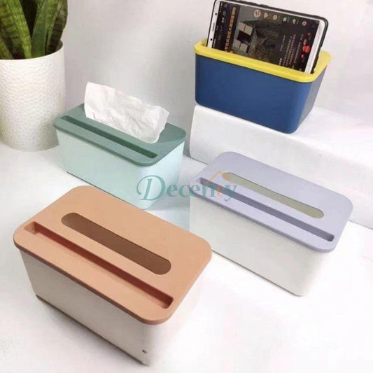 2 in 1 tissue box with phone holder  multifunctional tissue holder  desktop phone stand with tissue box  modern tissue box for living room  plastic tissue dispenser with mobile stand