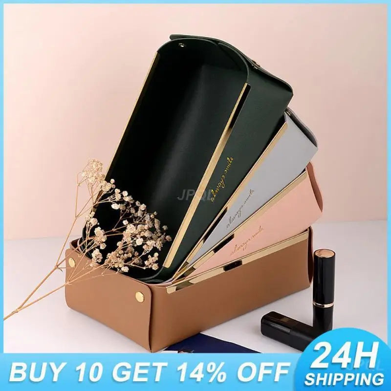 Sundries Holder Durable Portable Folding Faux Leather Keys Cosmetic Tray