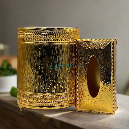 Luxury Gold Tissue Box & Trash Bin Set ( 3 )