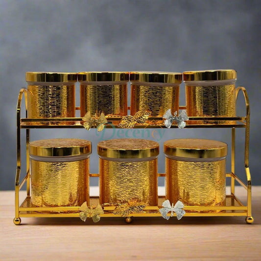 7-piece Gold & Silver -Plated Stainless Steel Spice Box Set with Stand