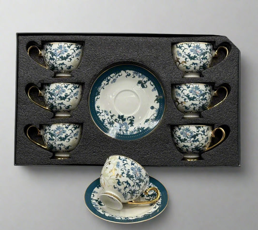 Johnson Brothers  Blue  Flora Tea Set – 12-Piece Elegant Cups & Saucers