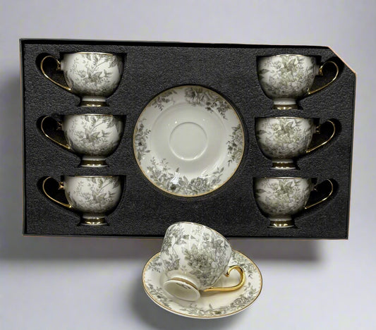 Johnson Brothers Black  leaf -12-Piece Elegant Cups & Saucers