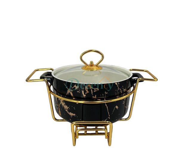 Luxury Ceramic Chafing Dish Gold Trim (Black)