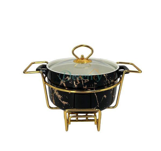 Luxury Ceramic Chafing Dish Gold Trim (Black)