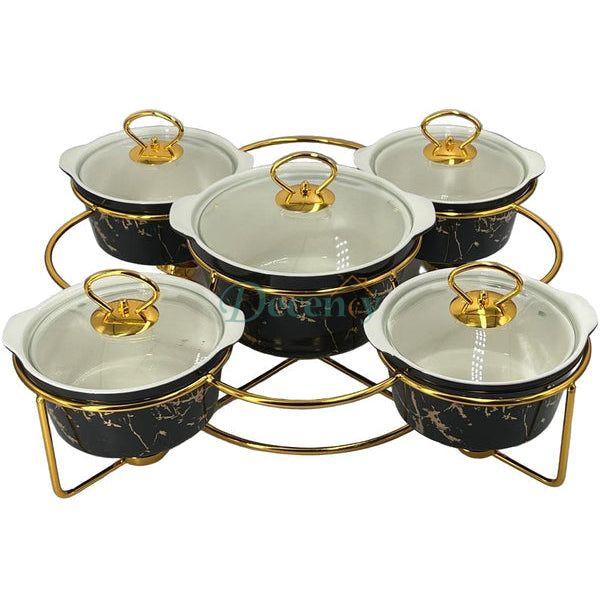The Geometric Gold 5-Piece Ceramic Chafing Server
